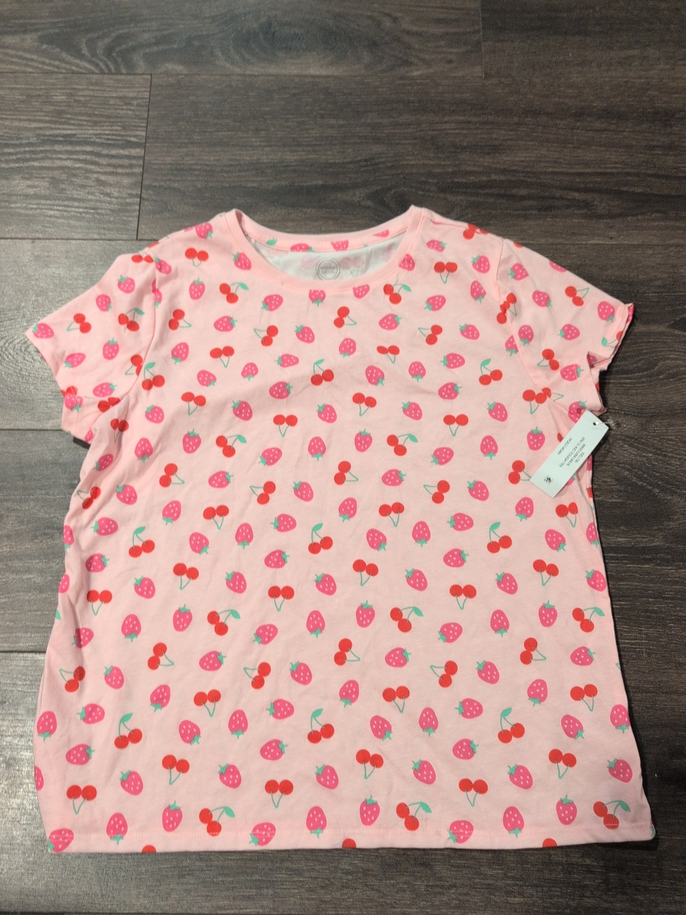 Wonder Nation Girls Pink Fruit Cherry Strawberry Crew T Shirt NWT, Size XXL (18)